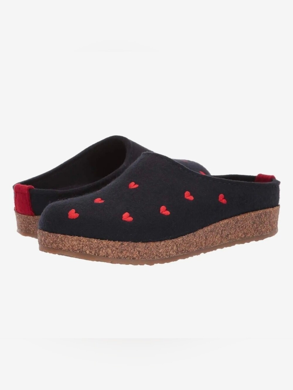 Haflinger, Cuoricini Wool Felt Clog , Navy/Hearts, Size 42, MSRP $160